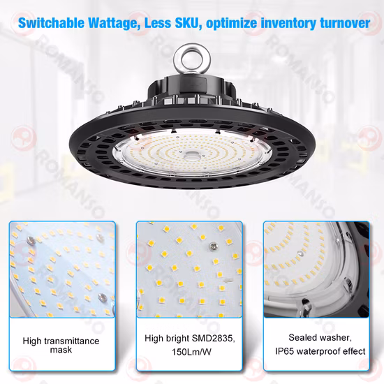 Shopping Mall 3000K~6000K Romanso China UFO High Bay Lighting Switchable Wattage ODM